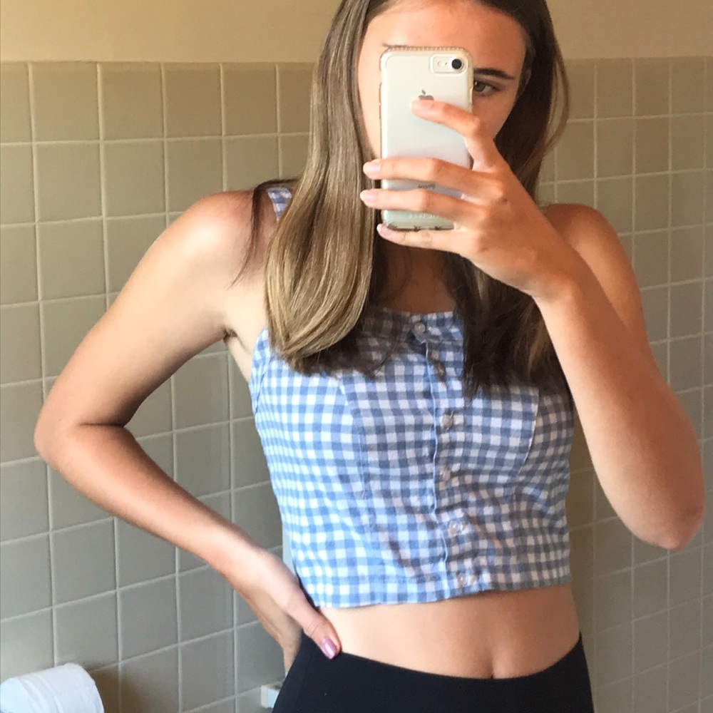 blue and white checkered tank top